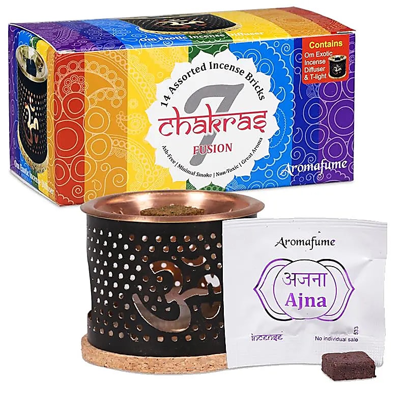 Aromafume 7 Chakra probeerset met rookvrije wierookdiffuser en 14 chakra-geïnspireerde wierookblokjes in luxe geschenkdoos