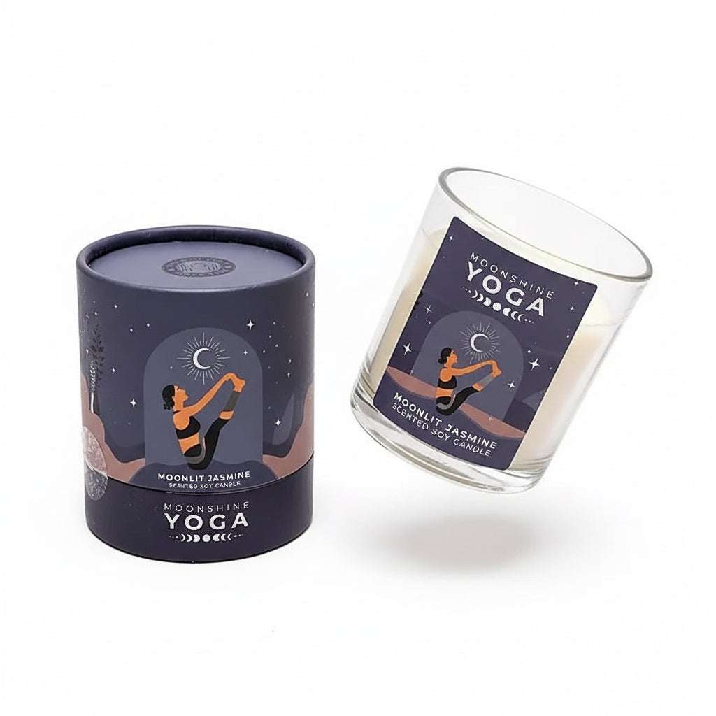 Moonshine Yoga Geurkaars Moonlit Jasmine van soja met rustgevende jasmijngeur in luxe verpakking