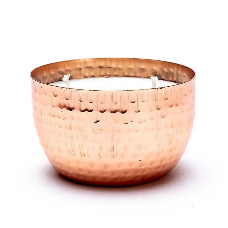Ayurvedische Pitta Kaars in verkoperde metalen pot met dubbele katoenen lonten, geur Aqua & Oud, voor ontspanning en balans