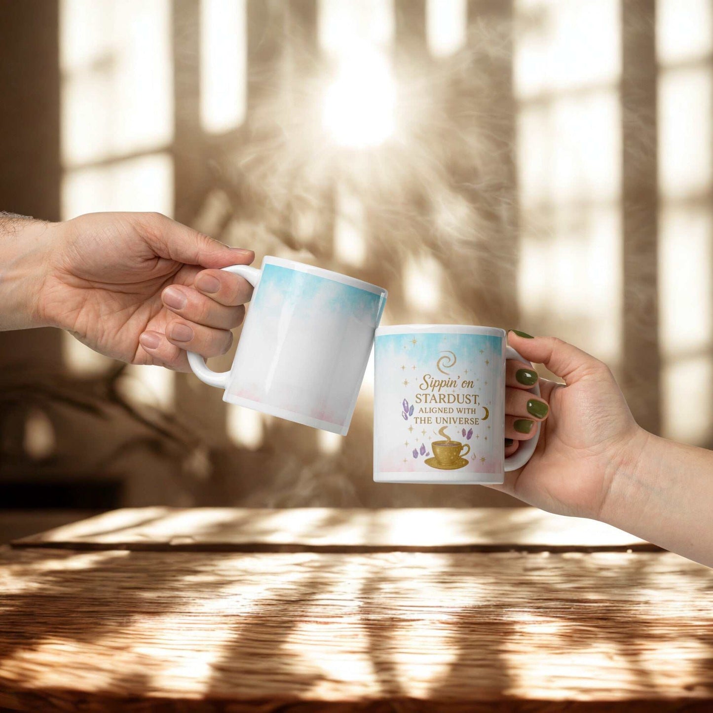 Sippin on Stardust Coffee Mug met sterrenstof design en dampende koffie, keramische koffiebeker voor dagelijks gebruik