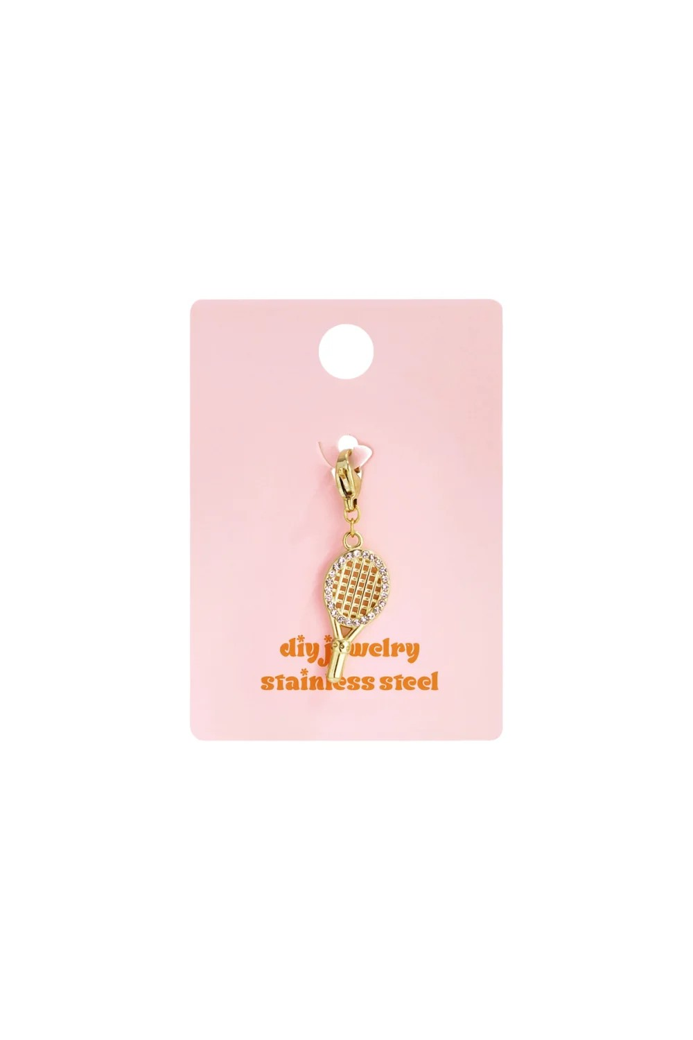 Glow Mystic in Style tennisracket charm met sprankelende strass op roze merkdisplay