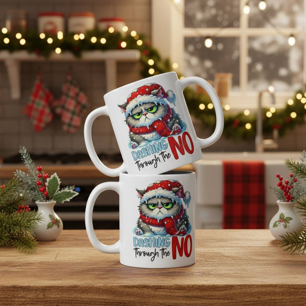 Kerst mok met grappige Grumpy Cat en feestelijk ontwerp, duurzaam keramiek, perfect kerstcadeau voor kattenliefhebbers