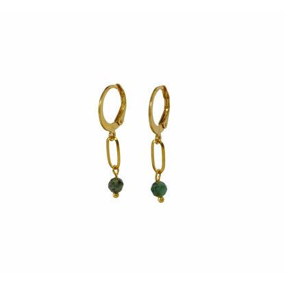 Gouden stainless steel smaragd oorbellen met facet geslepen groene edelsteen, duurzaam en elegant.