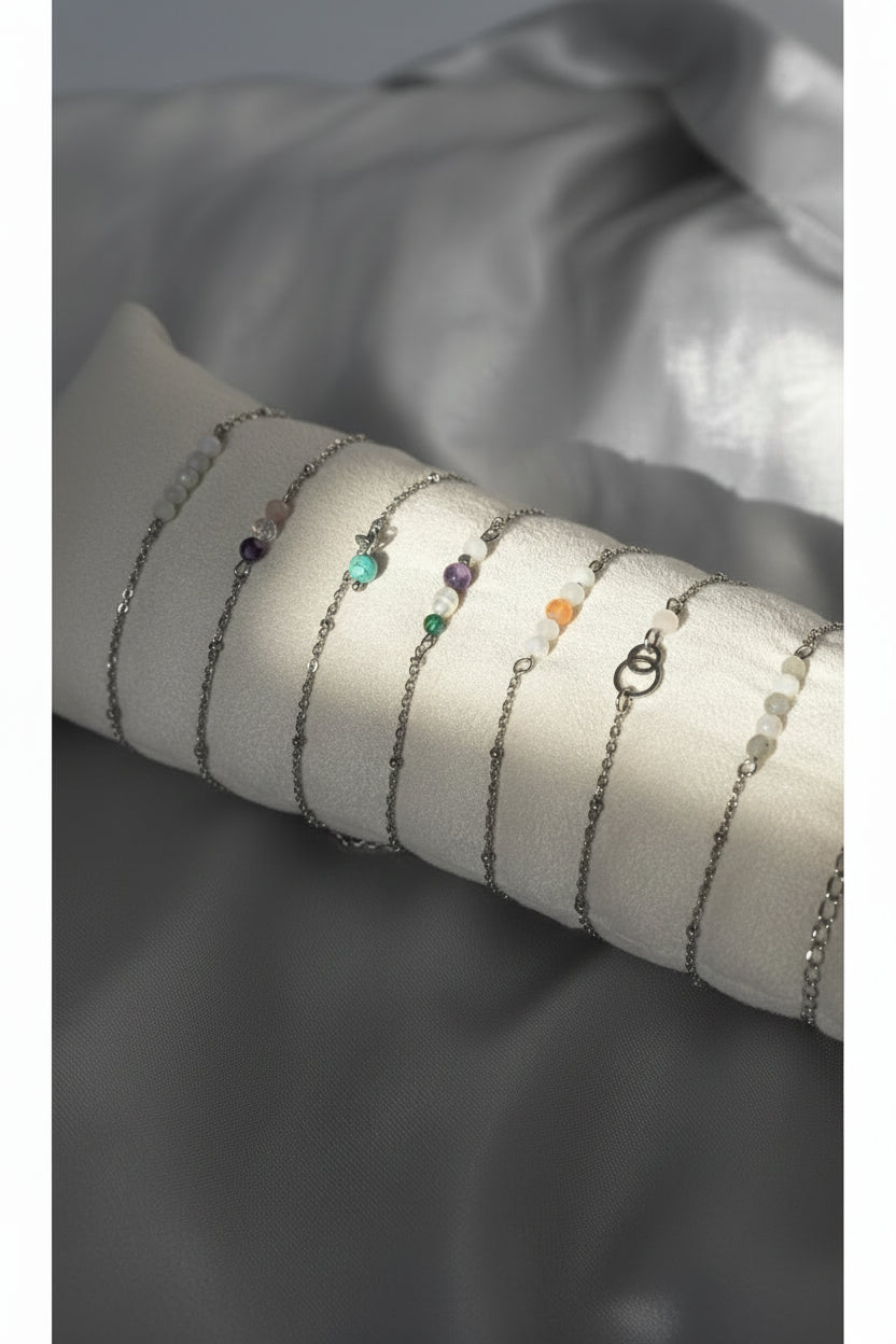 Stainless steel geboortesteen armband met natuurlijke edelsteen