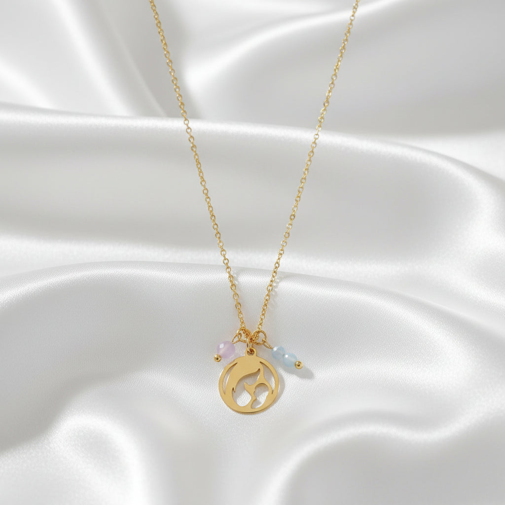 Ketting Moeder & Baby Maansteen Rozenkwarts - Goudkleurig - RVS