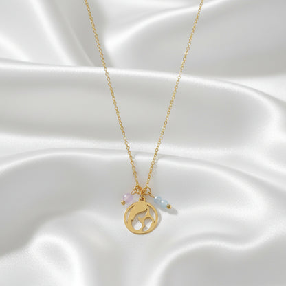 Ketting Moeder & Baby Maansteen Rozenkwarts - Goudkleurig - RVS