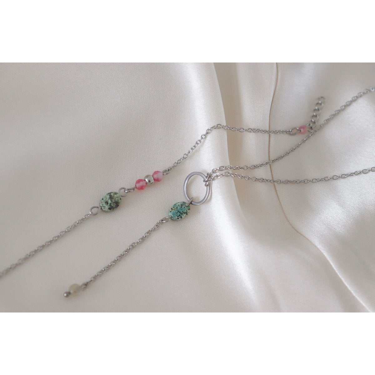 Afrikaanse Turkoois & Citrien Y-ketting van zilver stainless steel met facetgeslepen edelstenen