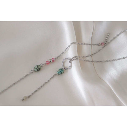 Afrikaanse Turkoois & Citrien Y-ketting van zilver stainless steel met facetgeslepen edelstenen