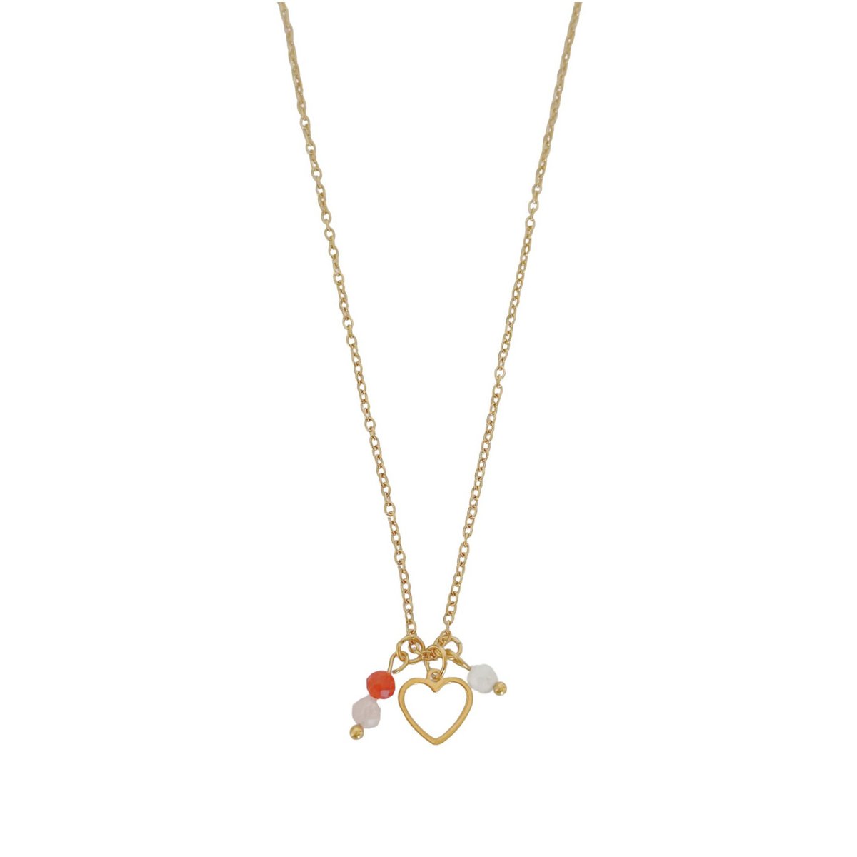 Gouden kinderwens ketting van stainless steel met hartje en drie edelstenen.