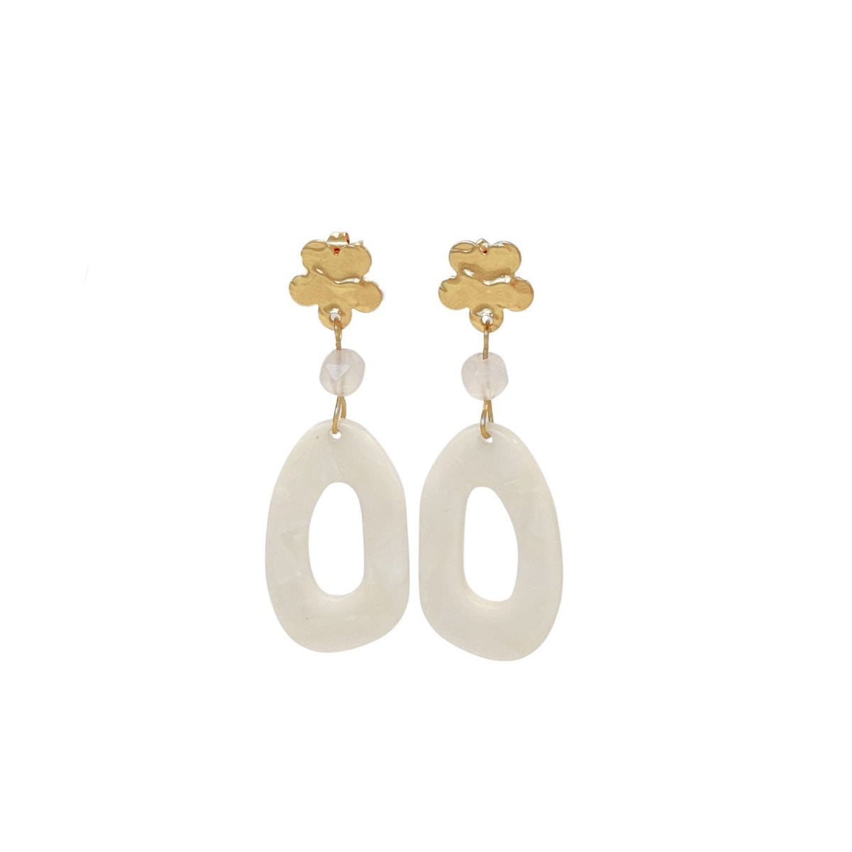 Goudkleurige oorbellen met parelmoer look en moderne ovale hanger