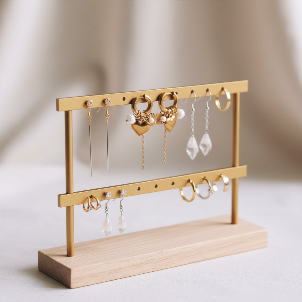 Goudkleurige hart oorbellen met parels en ketting hanger, stijlvolle RVS oorringen