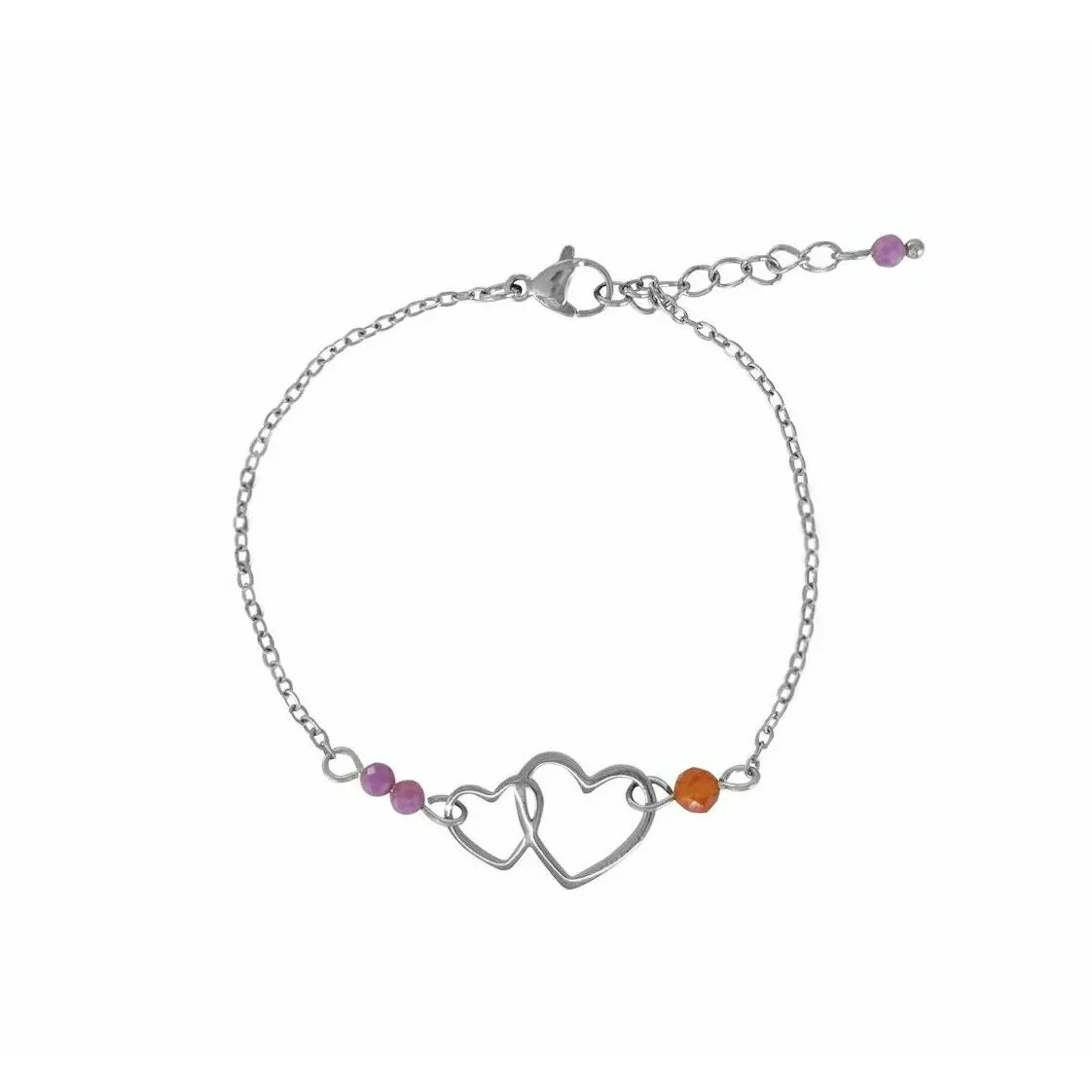 Zilveren Liefdevol & Moedig armband met lepidoliet en carneool edelstenen, handgemaakt en elegant design