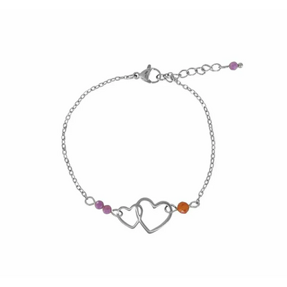 Zilveren Liefdevol & Moedig armband met lepidoliet en carneool edelstenen, handgemaakt en elegant design