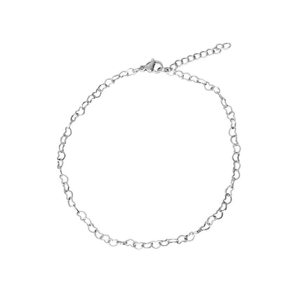 Hartjes enkelbandje van stainless steel met fijne hartvormige schakels
