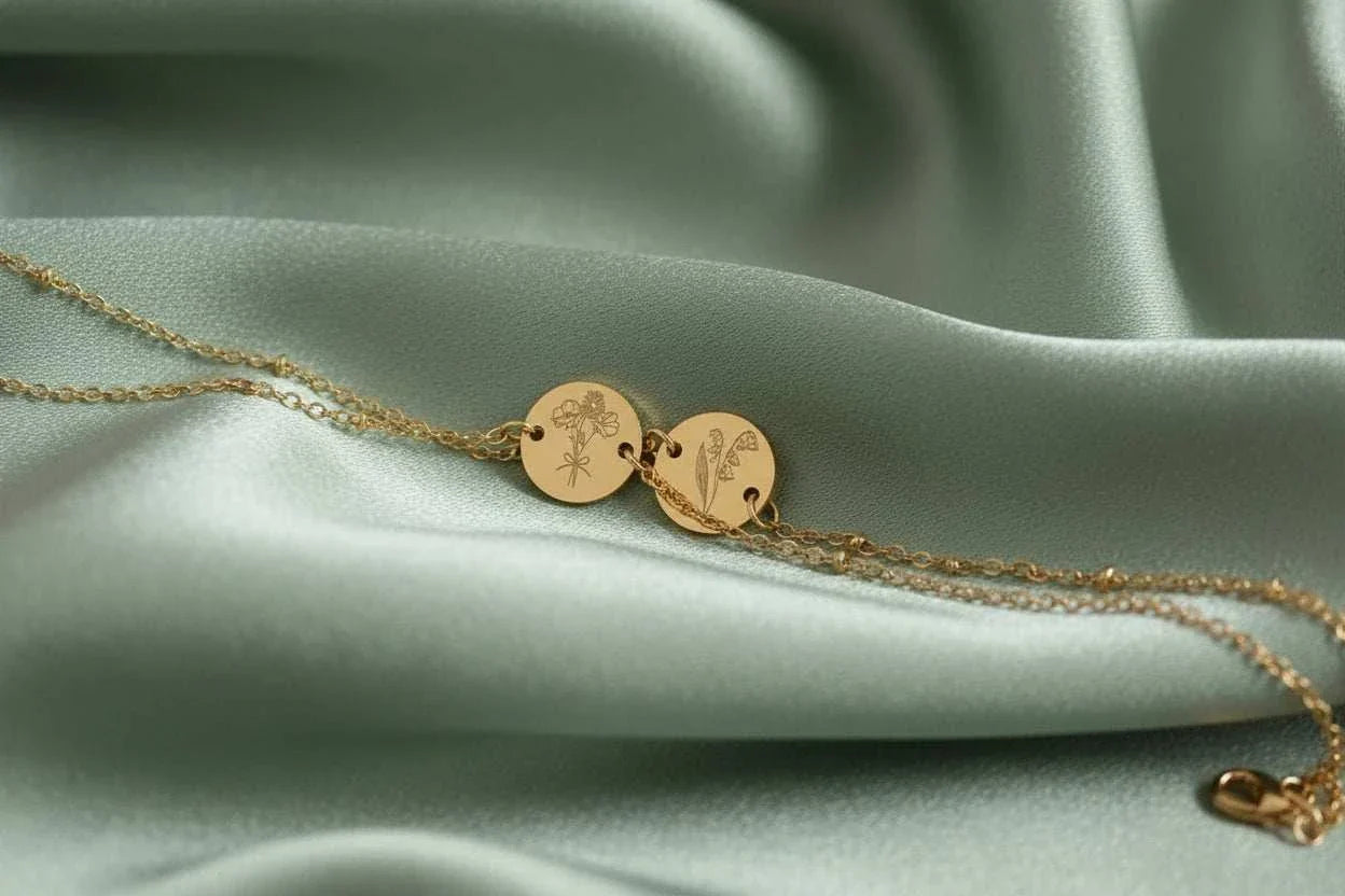 Goudkleurige geboortebloem armband met gravure