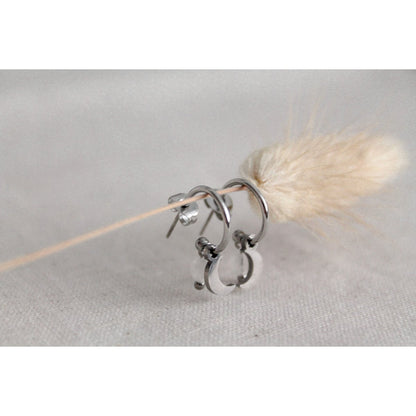 Zilveren oorringetjes met maanbedeltje en maansteentje, stainless steel, Saint Clairmont