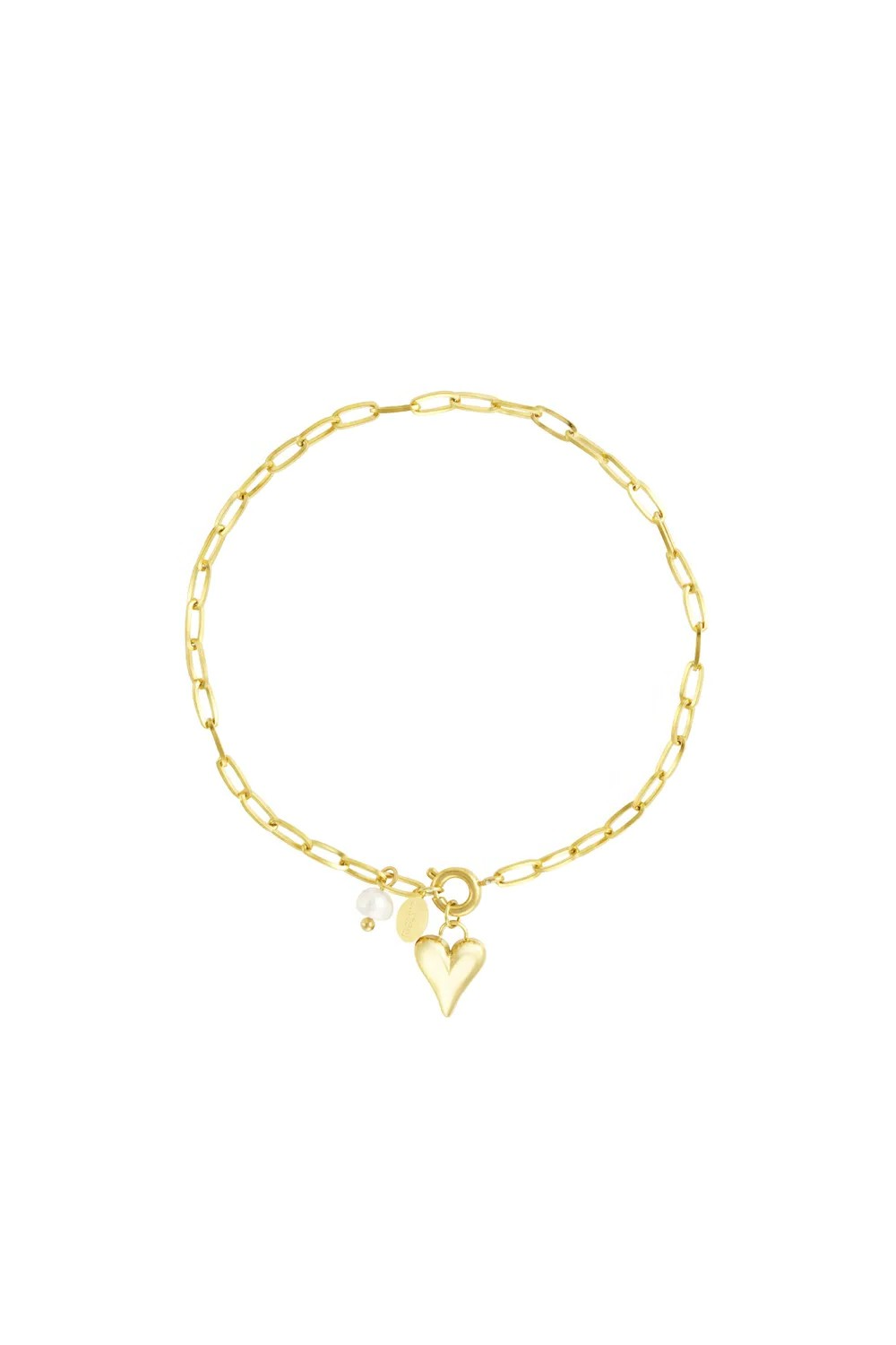 Gouden RVS bedelarmband met hartje en parel voor dames