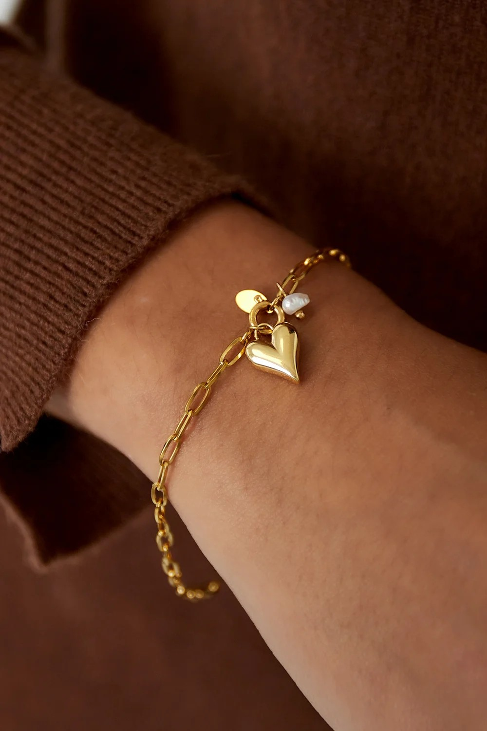 Stainless steel bedelarmband met romantisch hartje