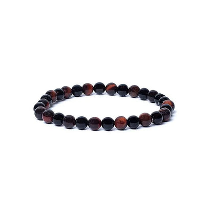 Elastische armband met Red Tiger Eye en zwarte Onyx stenen voor bescherming en focus