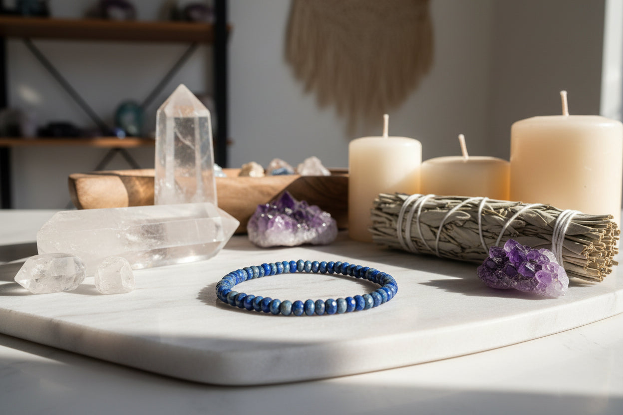 Diepblauwe facetgeslepen Lapis Lazuli armband van AA-kwaliteit voor wijsheid en innerlijke kracht