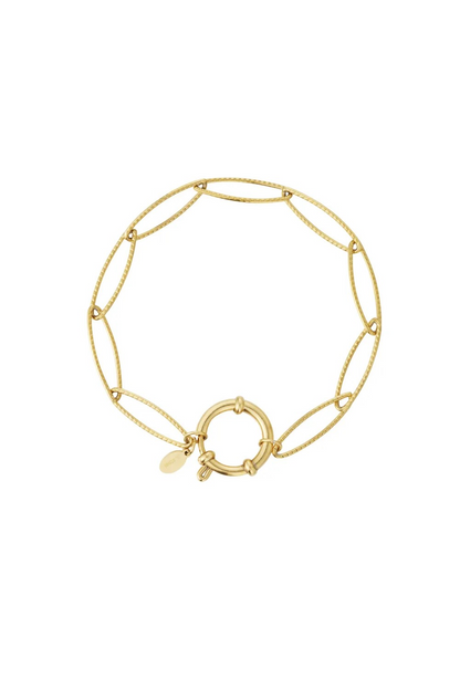 Glow Mystic in Style gouden RVS armband met bewerkte ovalen schakels en sluitring