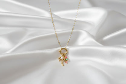 Tropische Palmboom Ketting – Goud Stainless Steel & Zoetwaterparel