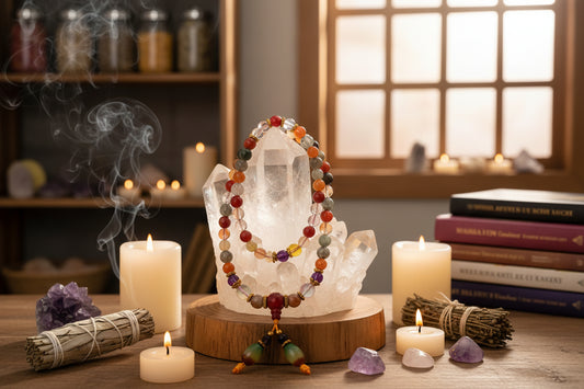 Mala Agaat Mix – 108 Kralen | Elastisch & Multifunctioneel