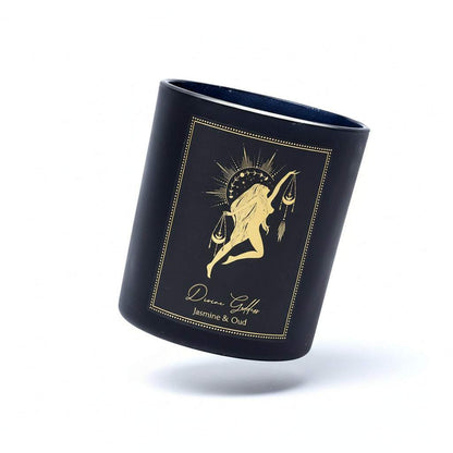 Divine Goddess Manifestatiekaars in donker glas met jasmijn en oudh geur, brandduur ±20 uur, verzachtende vrouwelijke energie.