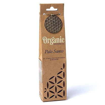 verpakking met palo santo wierookkegels en keramische houder van organic goodness voor zuivering en ontspanning