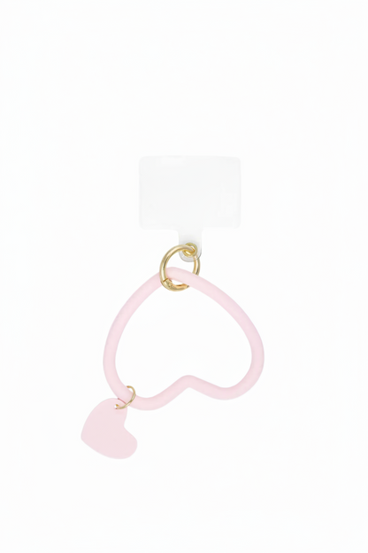 Glow Mystic in Style lichtroze siliconen Love Link telefoonring in hartvorm met transparant inlegplaatje op witte achtergrond