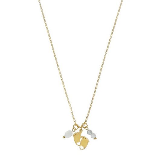 Glow Mystic in Style goudkleurige stainless steel ketting Liefdevol Begin met babyvoetjes en edelsteentjes