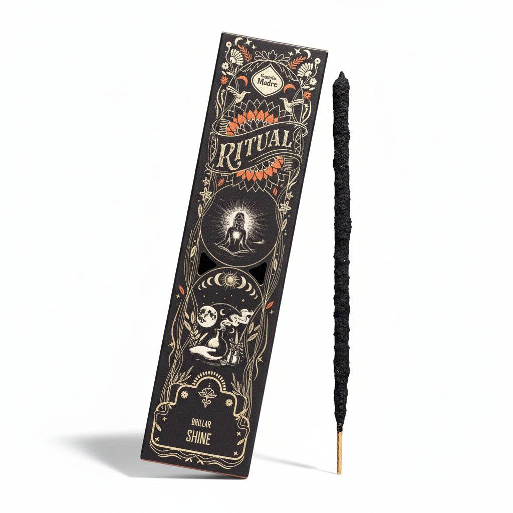 Sagrada Madre Ritual Shine wierookstaaf met natuurlijke witte lotus geur voor innerlijke helderheid en focus, handgemaakt in Argentinië.