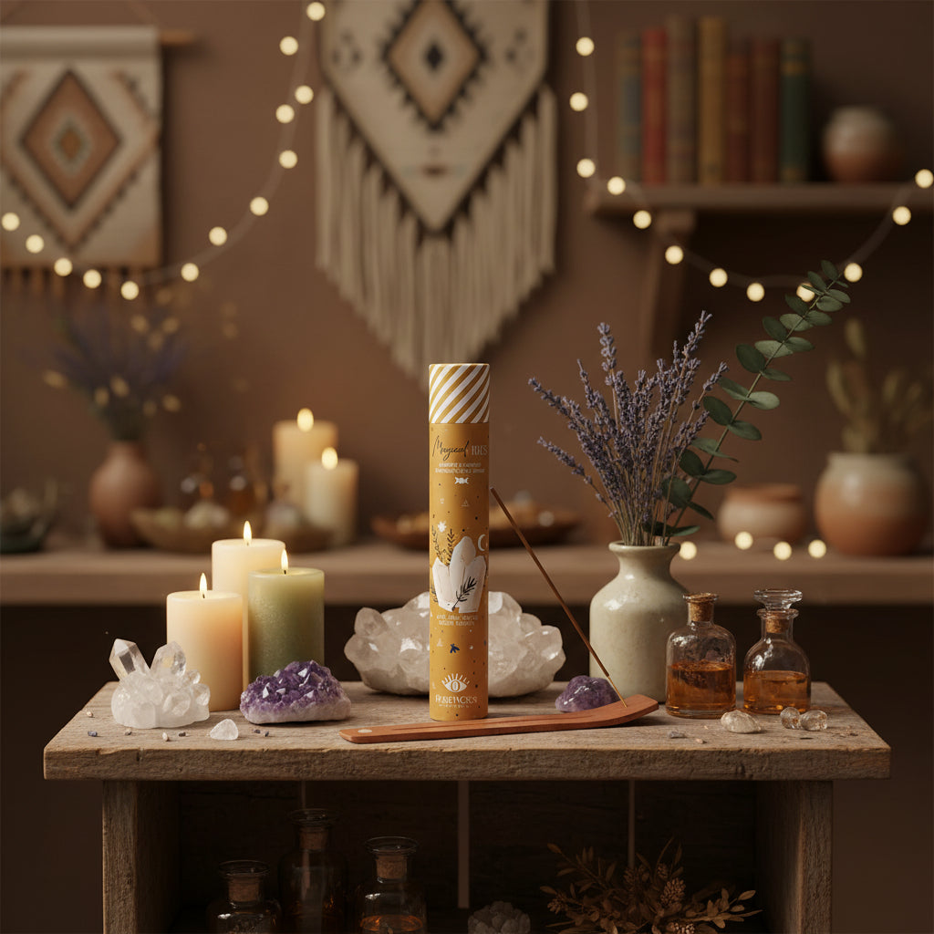 Celestial Magic Magical Vibes wierookset met houten houder, lavendel en rozemarijn geur, magische sfeer en creatieve energie