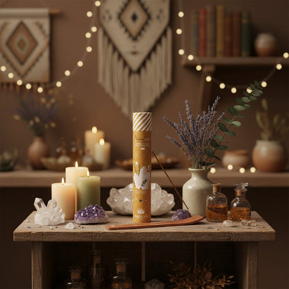 Celestial Magic Magical Vibes wierookset met houten houder, lavendel en rozemarijn geur, magische sfeer en creatieve energie