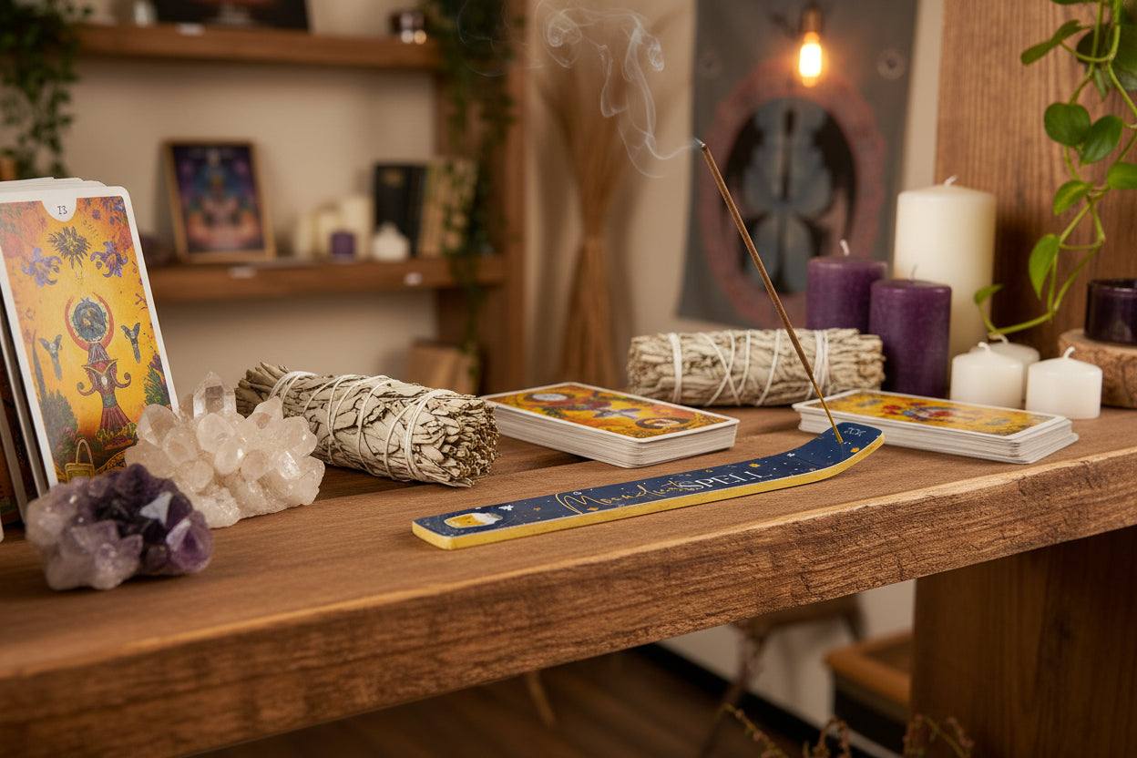 Celestial Magic Moondust Spell wierookhouder set met kosmisch design en gratis extra houder