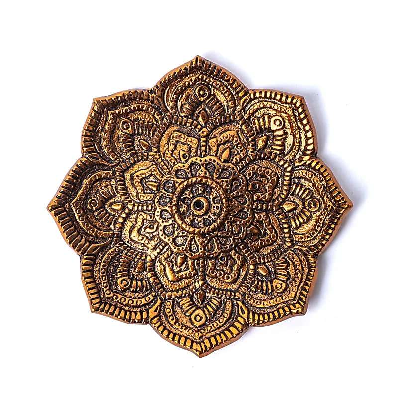 ornate lotus-shaped metal incense holder with intricate patterns for wellness box rituals