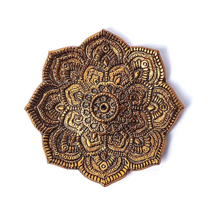 ornate lotus-shaped metal incense holder with intricate patterns for wellness box rituals