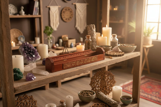 7 Chakra Wierookhouder & Bewaardoos van Acaciahout