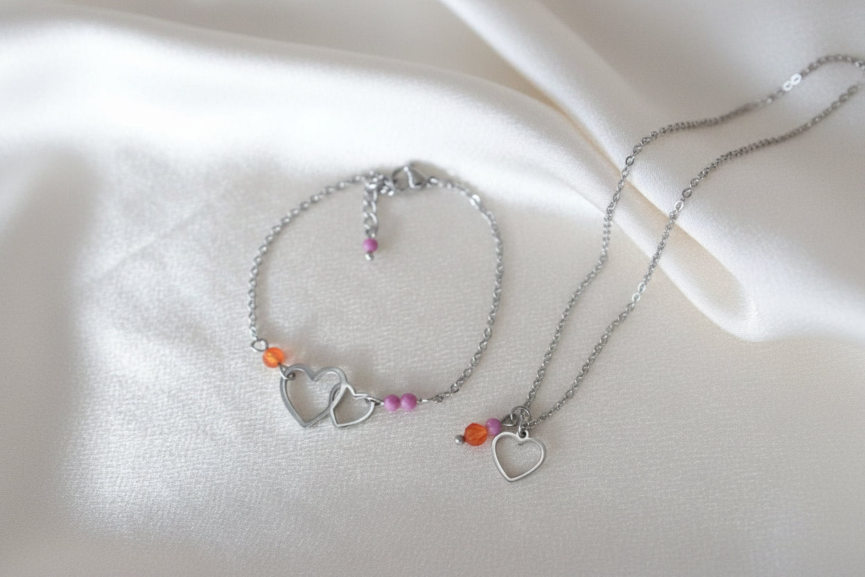 Zilveren Liefdevol & Moedig armband met Lepidoliet en Carneool edelstenen, handgemaakt en elegant