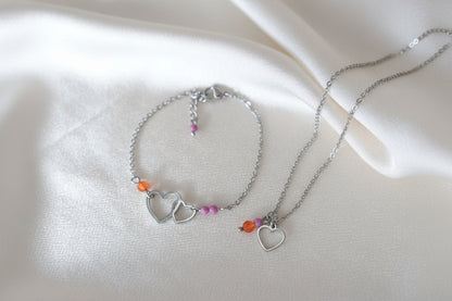 Zilveren Liefdevol & Moedig armband met Lepidoliet en Carneool edelstenen, handgemaakt en elegant