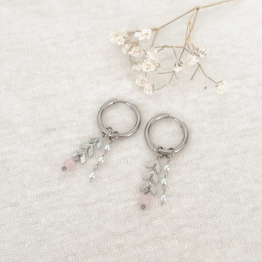 Dames oorbellen jade parels herringbone detail