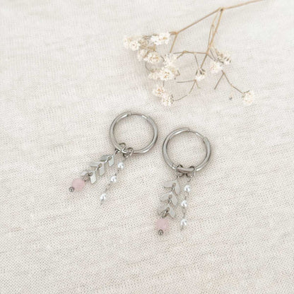 Dames oorbellen jade parels herringbone detail