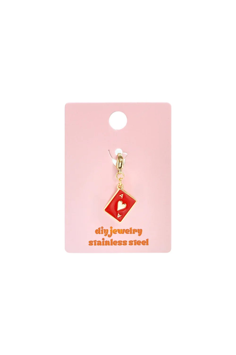 Glow Mystic in Style Harten Aas bedel gepresenteerd op een roze diy jewelry stainless steel kaartje