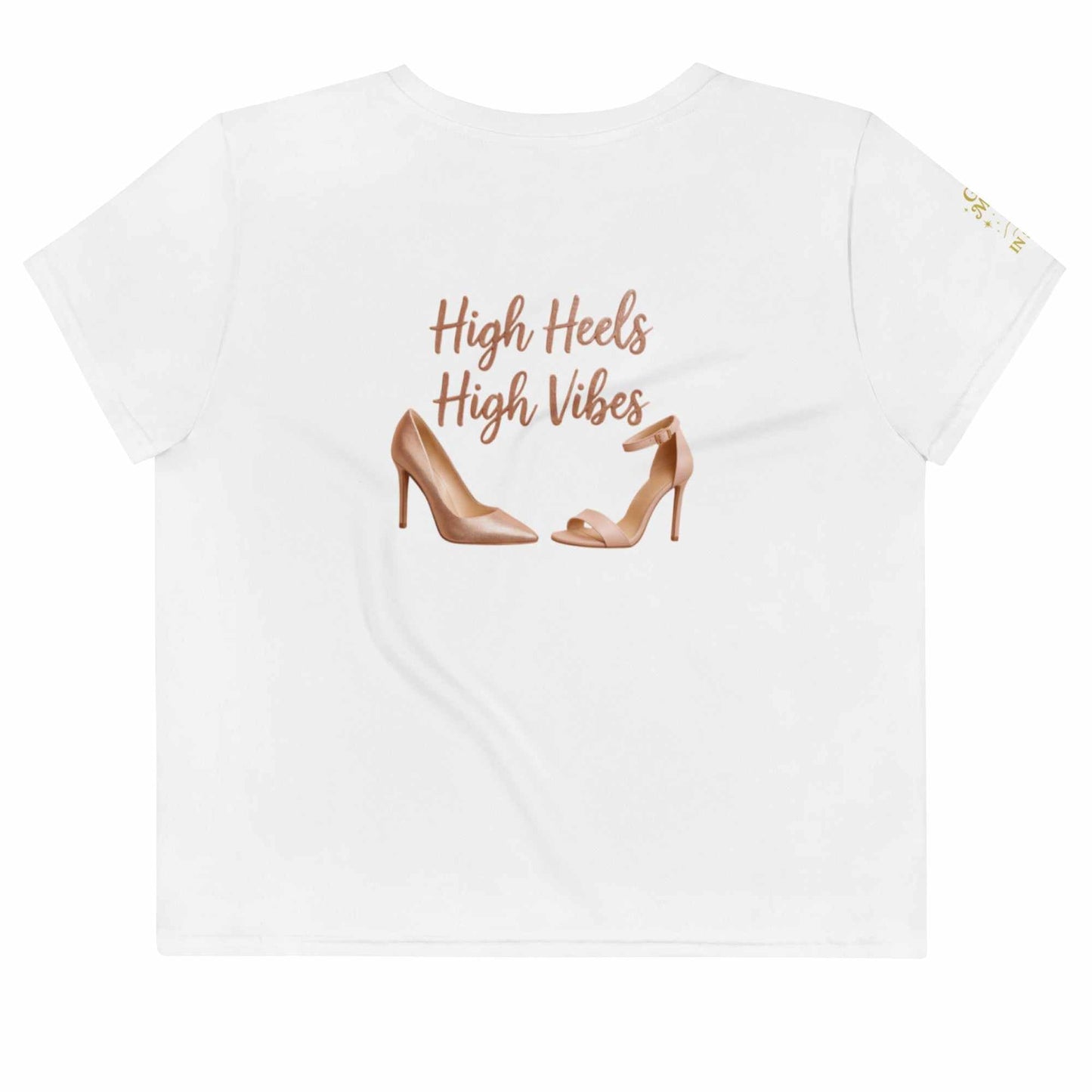 Witte crop top met High Heels High Vibes print, trendy en comfortabel model