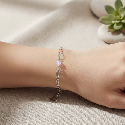 Chalcedoon Rozenkwarts armband met klavertje vier en hartje van roestvrij staal