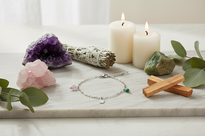 Zilveren armband met Chalcedoon, Malachiet en Rozenkwarts edelstenen voor steun en liefde