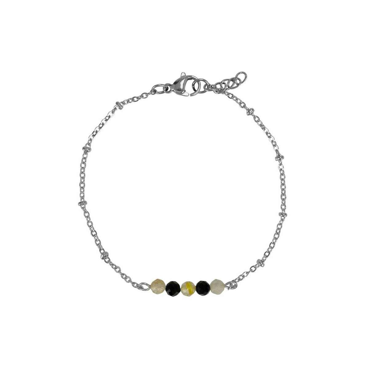 Zilveren armband met zwarte toermalijn en rutielkwarts edelstenen, roestvrij staal, elegant en beschermend