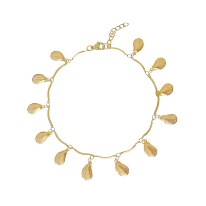 Goudkleurig schelp hangertjes enkelbandje van stainless steel