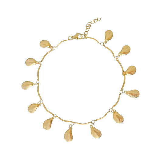 Goudkleurig schelp hangertjes enkelbandje van stainless steel