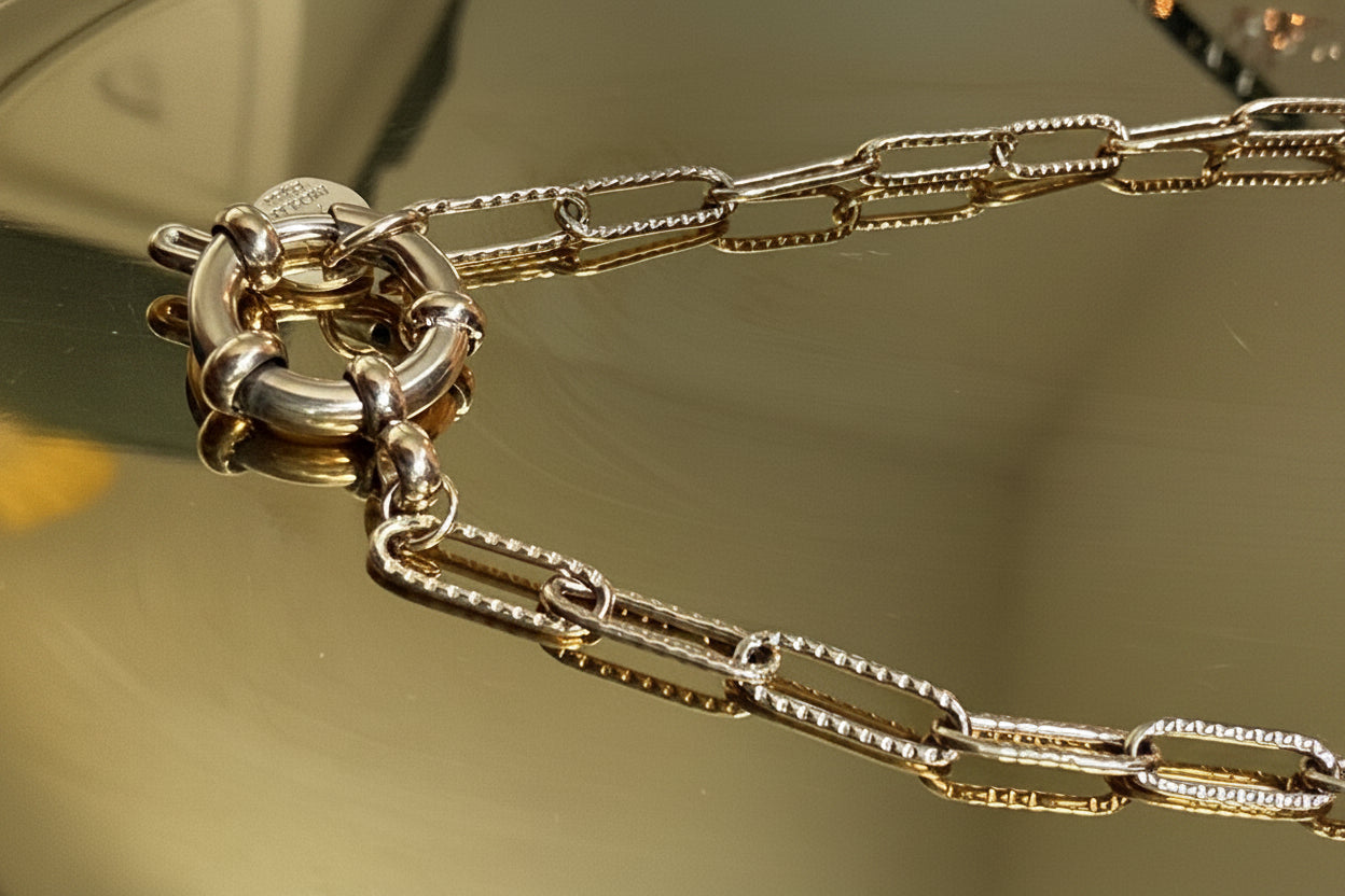 Glow Mystic in Style gouden link ketting van roestvrij staal vooraanzicht met kapittelsluiting